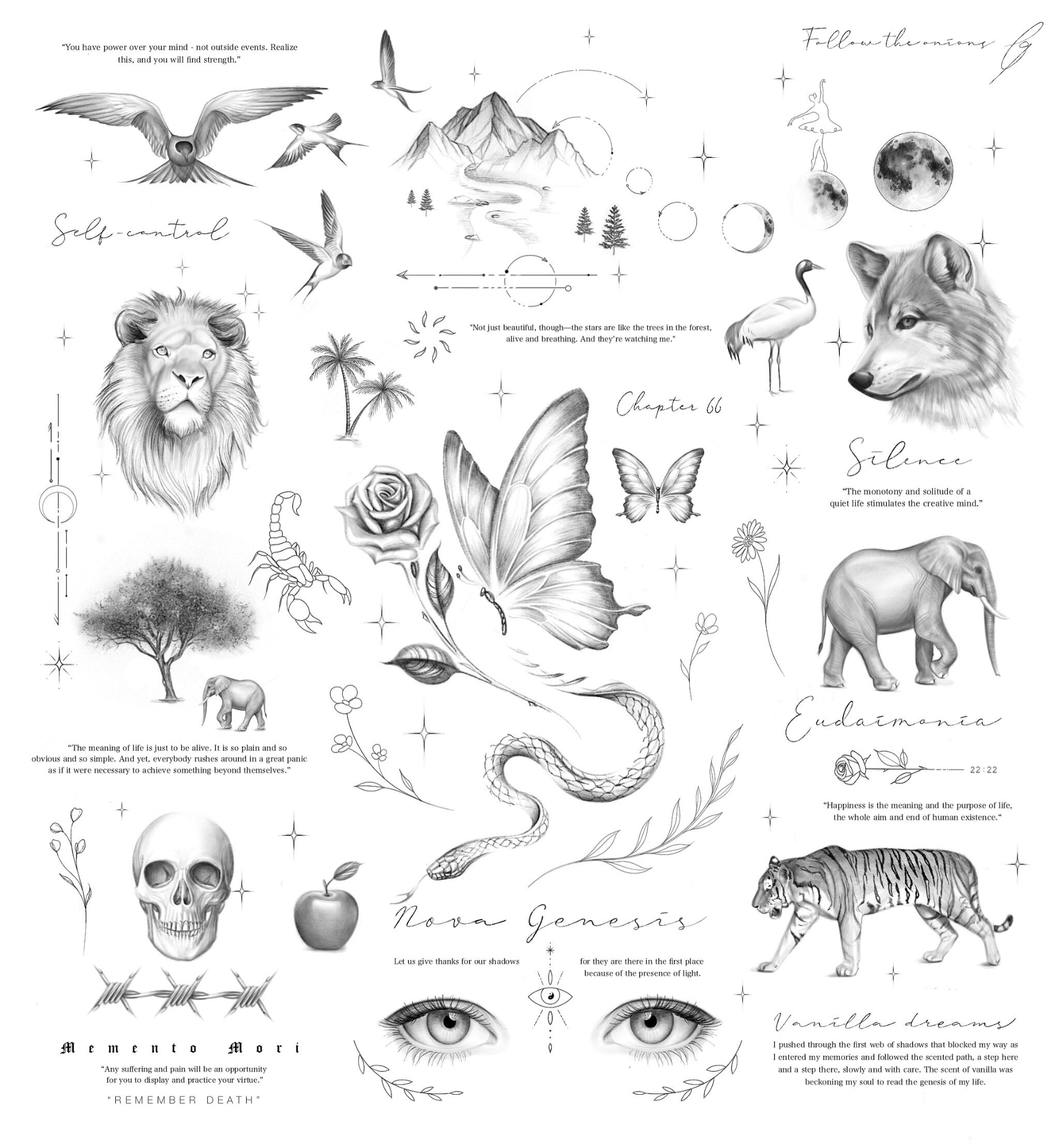 Flash sheet: realistic animals, butterflies and script quotes